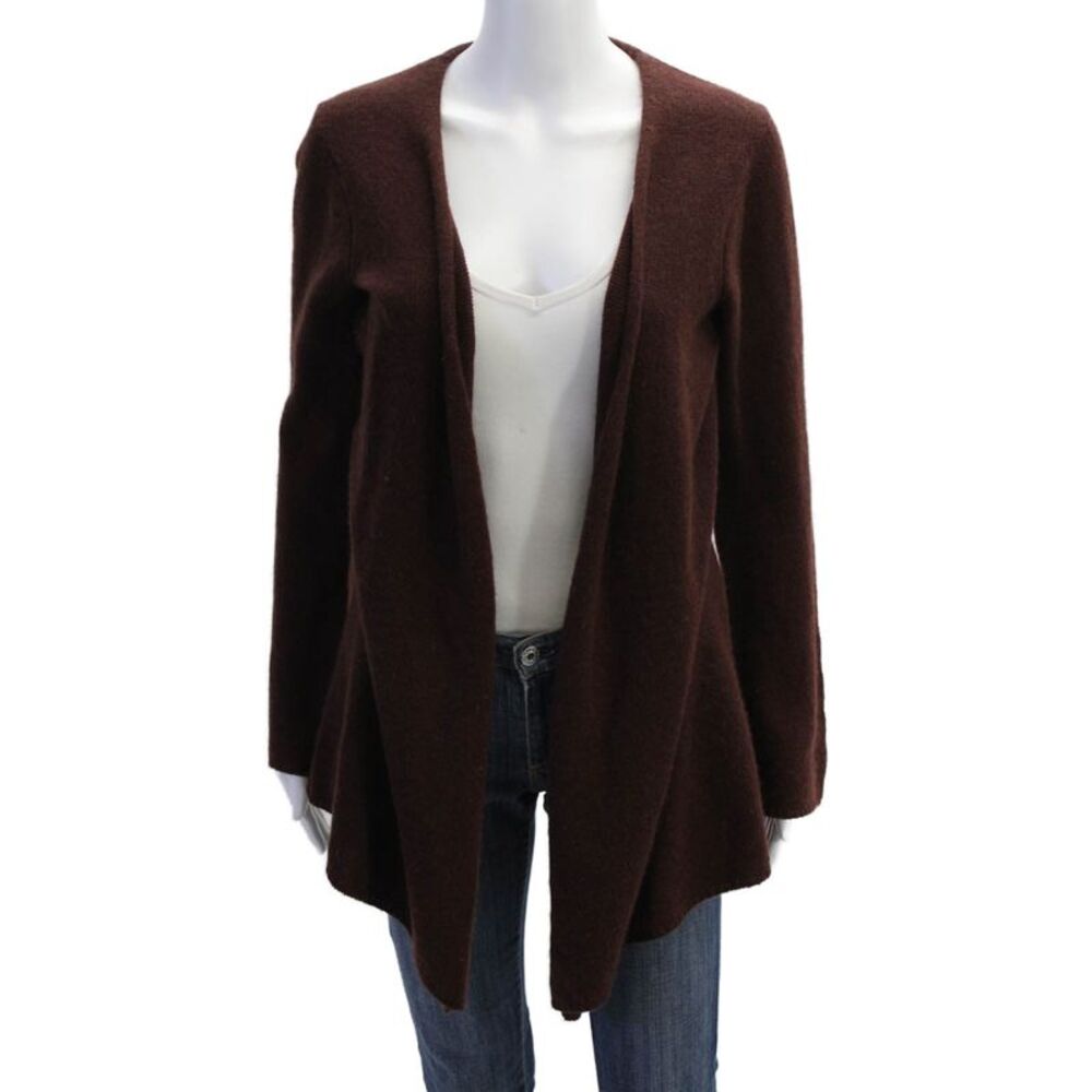 Minnie Rose Women Cashmere Cardigan Brown Long Sleeve Size S